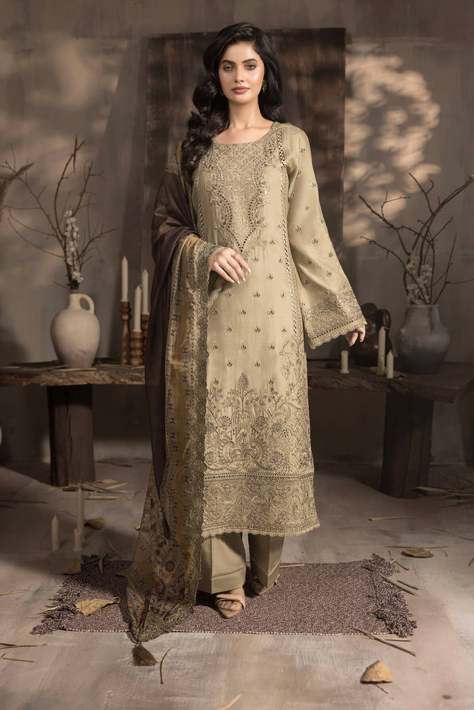 Imrozia Premium 3-Piece Embroidered Viscose Luxury Dress with Silk Dupatta