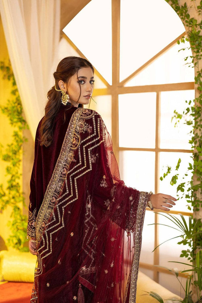 Velvet Embroidered Top with Heavy Net Dupatta & Santoon Bottom