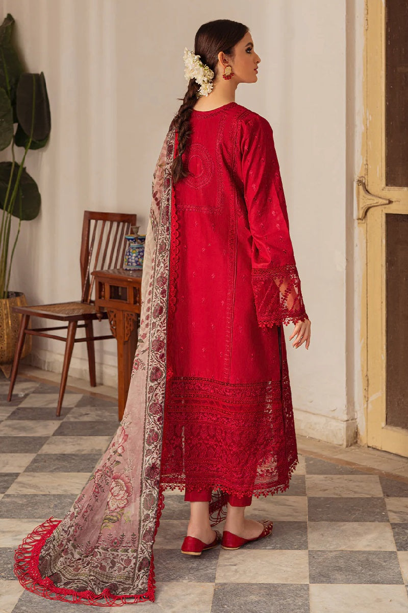 Red Shade Outfit with Unstitched Cotton Bottoms & Digital Printed Muslin Dupatta