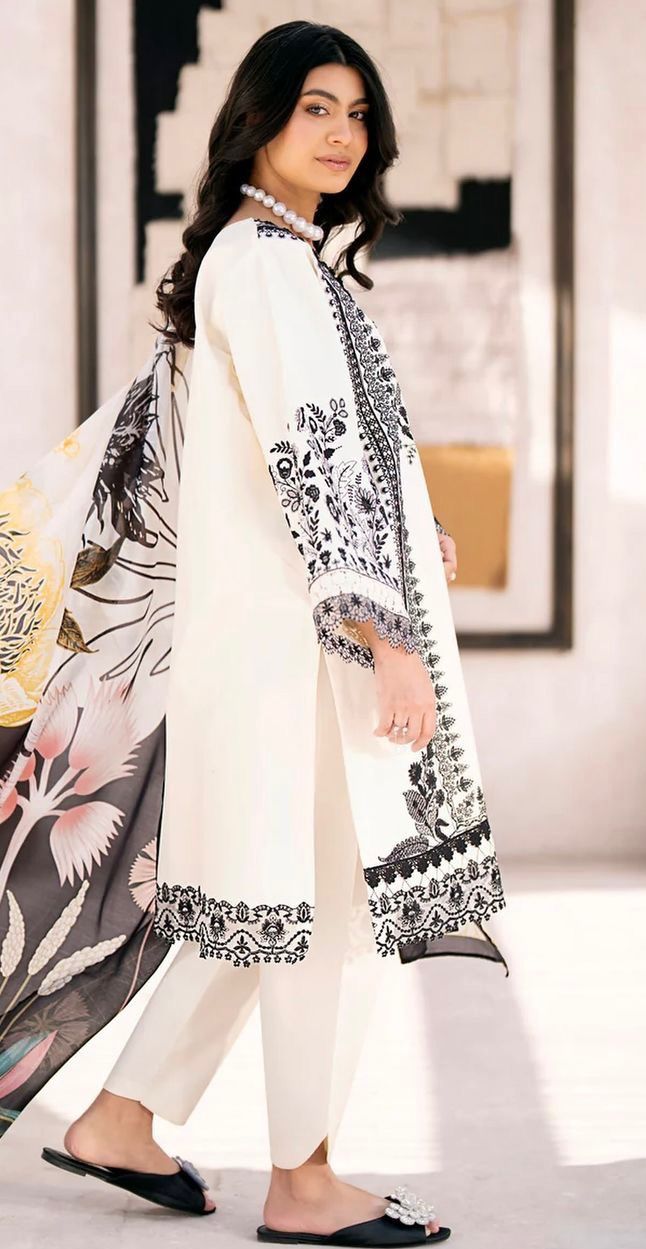 Luxury Embroidered Chinon Silk 3-Piece Suit with Digital Print Dupatta