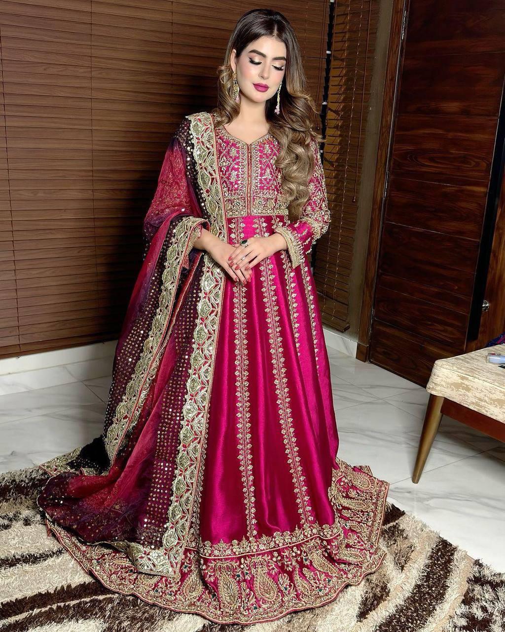 Elegant Chinon Silk Anarkali Gown with Sequins Embroidery Work