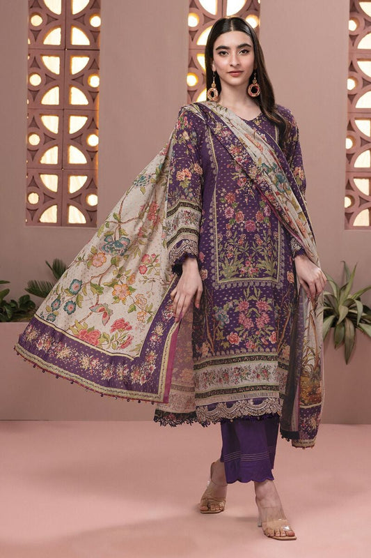 Jacquard 3-Piece Suit with Cotton Satin Bottom and Printed Dupatta