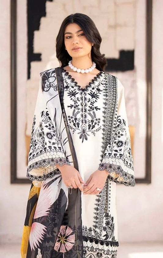 Luxury Embroidered Chinon Silk 3-Piece Suit with Digital Print Dupatta